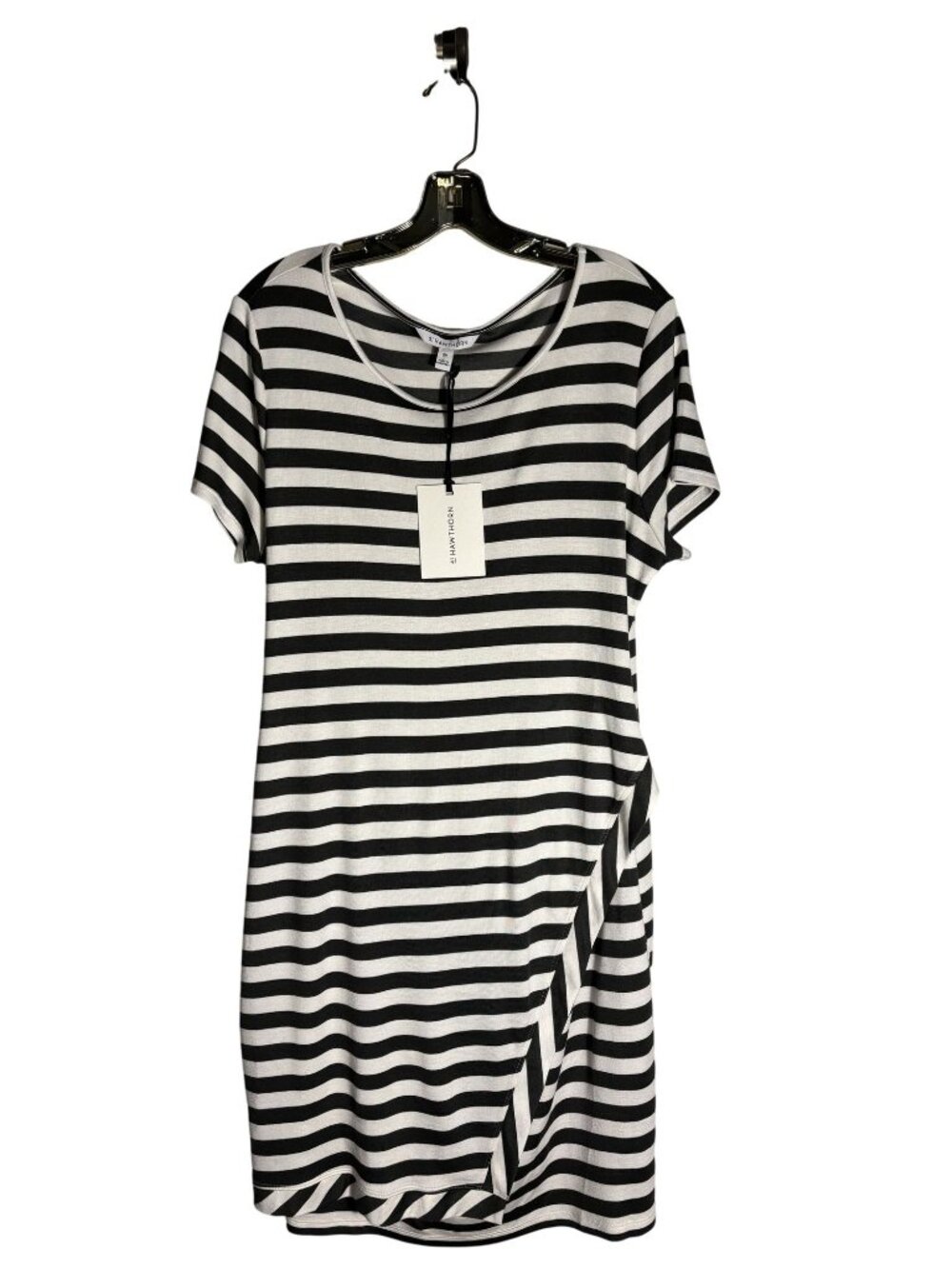 Gray/Green & White Striped Short-Sleeve Dress By 41 Hawthorn Size XXL Scoop Neck